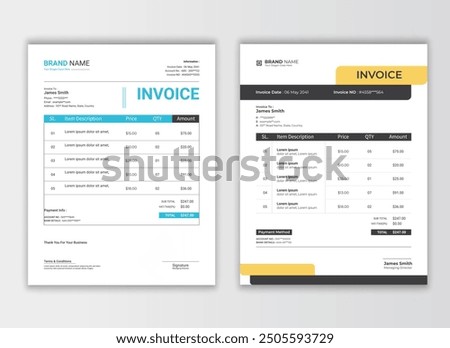 Modern business invoice template design bundle. Bill form business invoice vector. Corporate invoice template set, receipt tax or bill vector