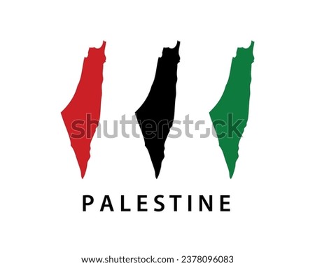 Collection of flat Palestine maps with Palestine flag colors isolated on white , middle east west asia , capital name 