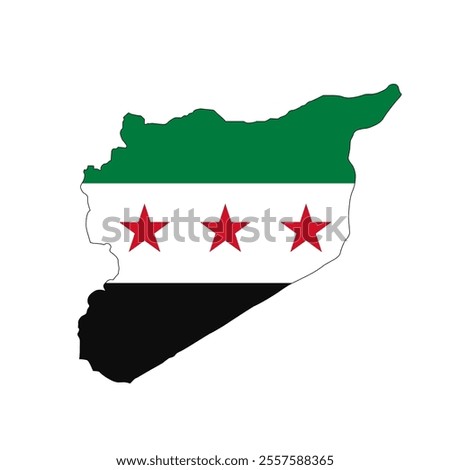 Flat map of Syria filled with the new flag of the country, isolated on white background , Vector illustration suitable for digital editing and prints of all sizes.