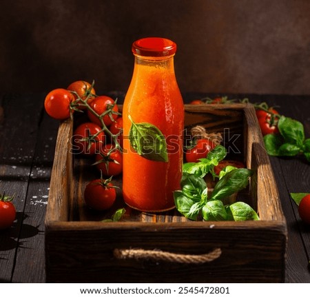 Similar – Image, Stock Photo Ripe cherries in wooden basket on grass. Container full of fruits