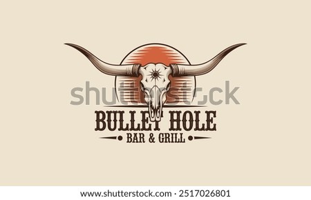 Western style bar and grill logo featuring a longhorn skull.