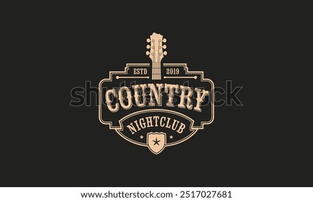 Vintage country nightclub logo with guitar and western style design.