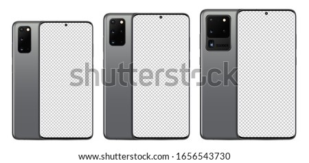 Front and back side smartphone diferent model and size. Mockup screen smartphone with blank screen for your design. Realistic vector illustration EPS10