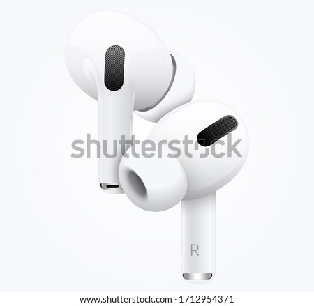New white wireless headphones on both sides. Realistic Vector Illustration EPS10.
