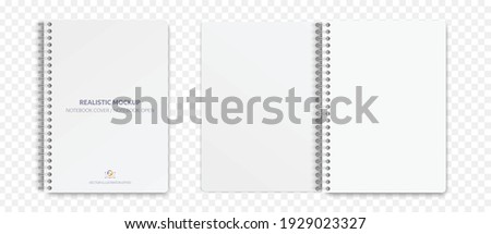 Realistic notebook mockup, notepad with blank cover and spread for your design. Realistic copybook with shadows isolated on transparent background. Vector illustration EPS10.	
