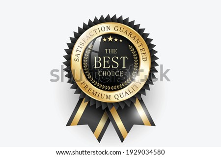Premium quality  Best choice medal. Realistic golden - black label - badge, best choice with ribbon. Realistic icon isolated on transparent background. Vector illustration EPS10	

