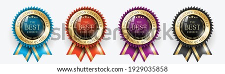 Premium quality Best choice medals set. Realistic golden labels - badges, best choice with ribbon. Realistic icons isolated on transparent background. Vector illustration EPS10	
