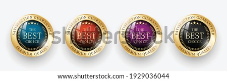 Premium quality Best choice medals set. Realistic golden labels - badges, best choice. Realistic icons isolated on transparent background. Vector illustration EPS10	