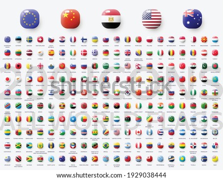 Realistic 3d glossy icons of All World countries, All World flags. Vector illustration	
