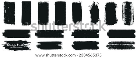 Strokes of black paint, brush, roller, spatula. Collection of brushes. Smears of paint on a transparent background for your design