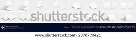 Realistic set mockup business card - credit credit - gift card: 16 pc mockup. Set of square cards with sharp and rounded corners with realistic shadows isolated on light background.
