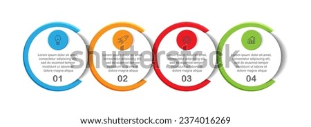infographic template design, minimalist concept, interconnected circles with 4 steps, lines and colors in each step, good for your business presentation