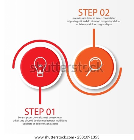 2 step infographic, simple infographic business design with related circle shapes, with lines and colors and symbols suitable for your business presentation