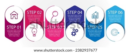 6 step infographic, simple infographic design consisting of six interrelated parts, circle design combined with squares, lines, icons and colors, good for your business presentation