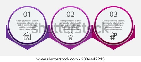 Business Infographic Template Design. Time line minimal concept with 3 option steps and marketing icons. Vector linear infographic with three connected elements. Can be used for your business gifts