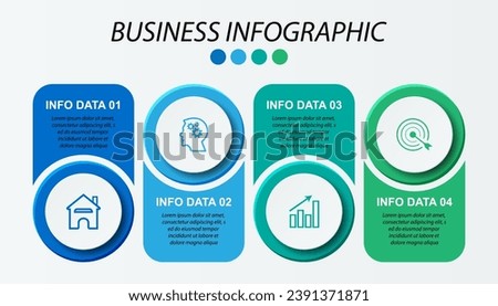 Simple infographic 4 parts or options, simple design with circles and square solid lines with colorful colors, icons, text and numbers, for presentations, flow diagrams and your business