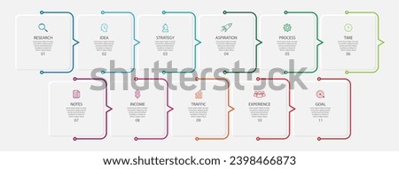 business infographic tamplate. thin line design
with icons, text, number and 11 options or steps.
used for process diagrams, workflow layouts, flowcharts, info graphics, 
and your presentations