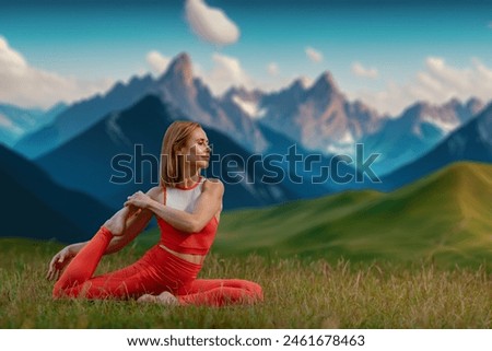 Similar – Image, Stock Photo Flexible woman doing yoga on paddleboard