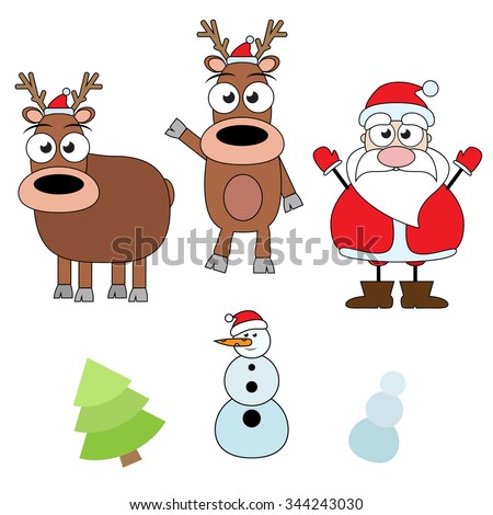 Merry Christmas Cartoon Vector Illustration Set Isolated On White Background. - 344243030