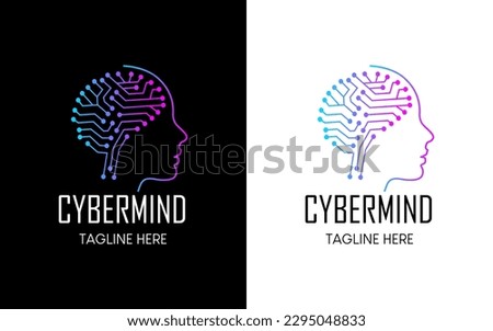 Creative Human Brain Technology Logo design vector icon symbol illustrations. Colorful connecting data for artificial intelligence and human face. Brain circuit board ai tech concept dot line elements