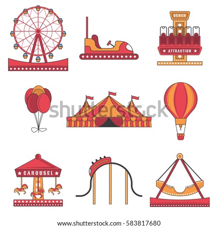 Set Of Amusement Park Color Icons Design Elements Isolated On White Background Flat Style Stock Fenykep 583817680 Shutterstock Puzzlepix