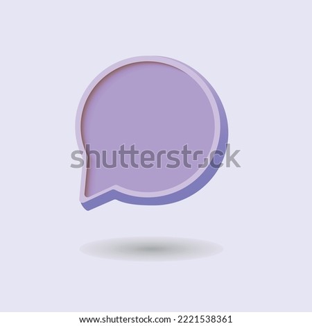 3D message icon. Violet empty message  bubble with shadow on bright background. Social media vector illustration.