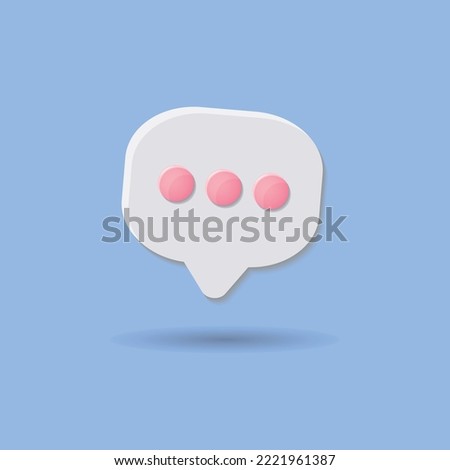 3D message bubble with three dots on blue background. Comment sign social media icon. Vector illustartion.