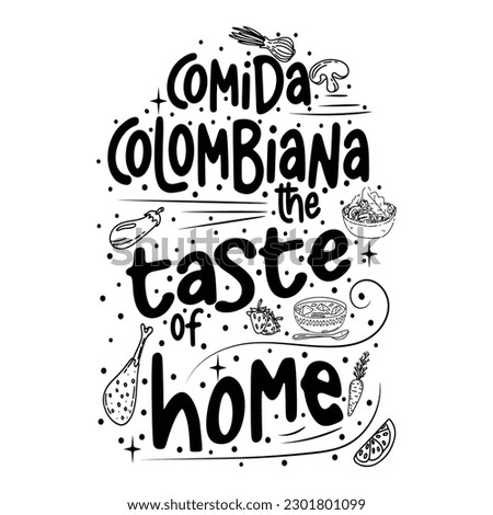 Comida Colombiana The taste of home -Vintage poster, logo. Cooking poster with cooking food. Trendy retro design for Culinary school, food studio Vector.
