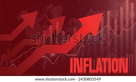 Modern Red Inflation Graph with Arrows going upword and glowing text. Increasing Inflation worldwide concept backdrop