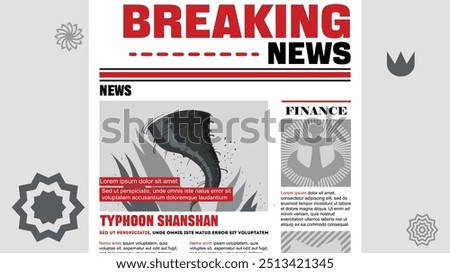 Typhoon Shanshan background in breaking news style with typography and broadcasting backdrop