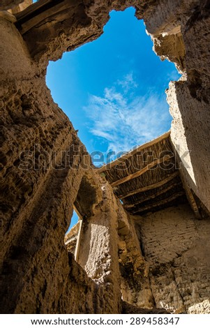 Ruins of old houses in village of Kharanaq in central Iran.