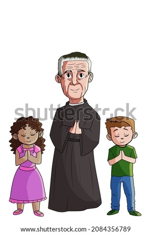 priest praying with children, cartoon, padre João Batista Reus

 Foto stock © 