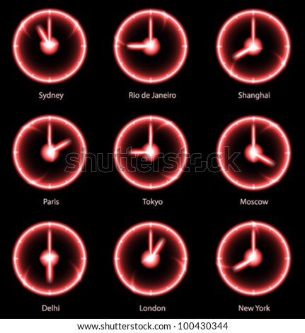 Business concept: Modern vector Time zones clocks. EPS10.