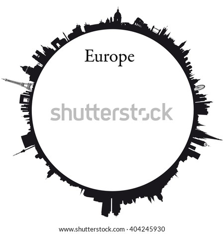 Vector Europe Circular background with skylines of europeans capitals