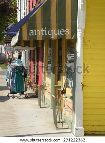 Sidewalk of antique store and boutique