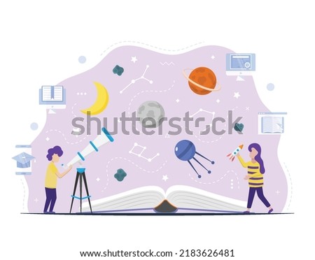 you can use Kid using telescope for astronomical research to design banners, posters, backgrounds, ...etc.