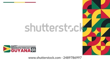 Emancipation Day in Guyana, August 1, suitable for social media post, card greeting, banner, template design, print, copy space area, website, vector, with flag of Guyana illustration.