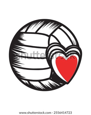 Volleyball Graphics Design With Love and Volleyball Outline Vector for Light Background