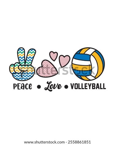 Peace Love Volleyball Graphics Design with Text and Volleyball Hand Love Sign Vector