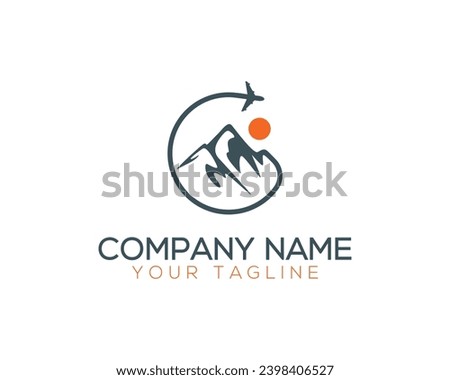 Travel Agency And Air Transport Company Logo Design. Airplane With Mountain Logo. Symbol Of Adventure Traveling, Vacation, Travel And Recreation.