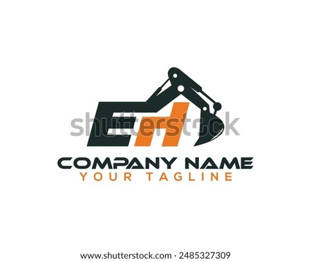 Creative Excavators, Construction Machinery Heavy Equipment Vector Illustration. Initial Letter EH Excavator Logo Design Concept.