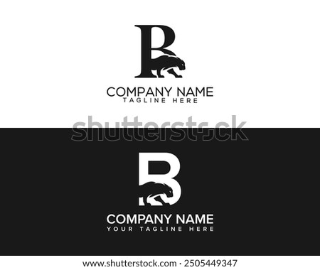 Black panther with letter simple and modern style logo design. Initial letter B monogram panther Logo Design Template. 