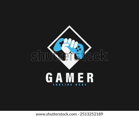 Gamepad with Hands premium vector illustration. Joystick and Hand minimal gamers logo design.