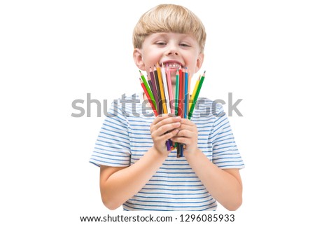 Similar – Image, Stock Photo Cheerful boy holding colorful kite