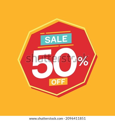 Sale 50% off Banner octagon vector yellow red with promotion and offers