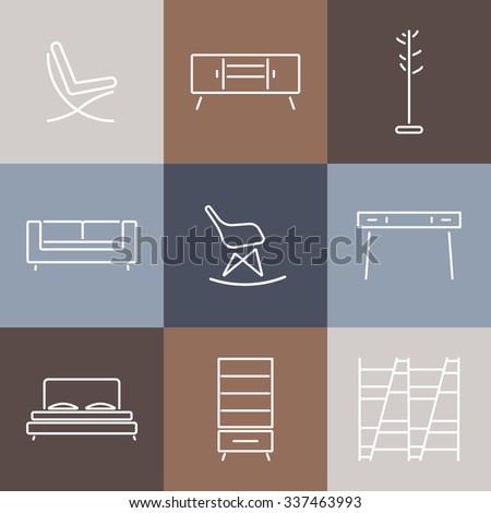 Seamless pattern with modern Furniture.Template for design Background, Cards,Web,Cover,Catalog.Furniture icon,furniture design,furniture pattern.Elements of living room,bedroom.Line style.Vector 