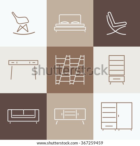 Seamless pattern with modern Furniture. Template for design. Collection of furniture icons.Elements of living room,bedroom,hallway.Loft, modern style.Vector illustration