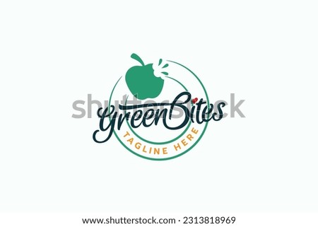 green bites logo with a combination of beautiful lettering and apple in circle shape.