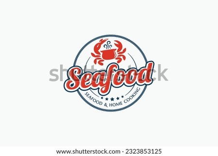 unique seafood and home cooking logo in a circle shape with a combination of a crab and cauldron