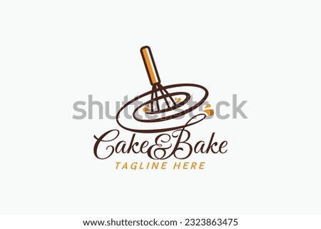 cake and bake logo with a combination of a beautiful lettering and whisk in a line style